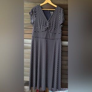 Positive Attitude Women’s Size 16 Navy Blue White Polka Dot Dress